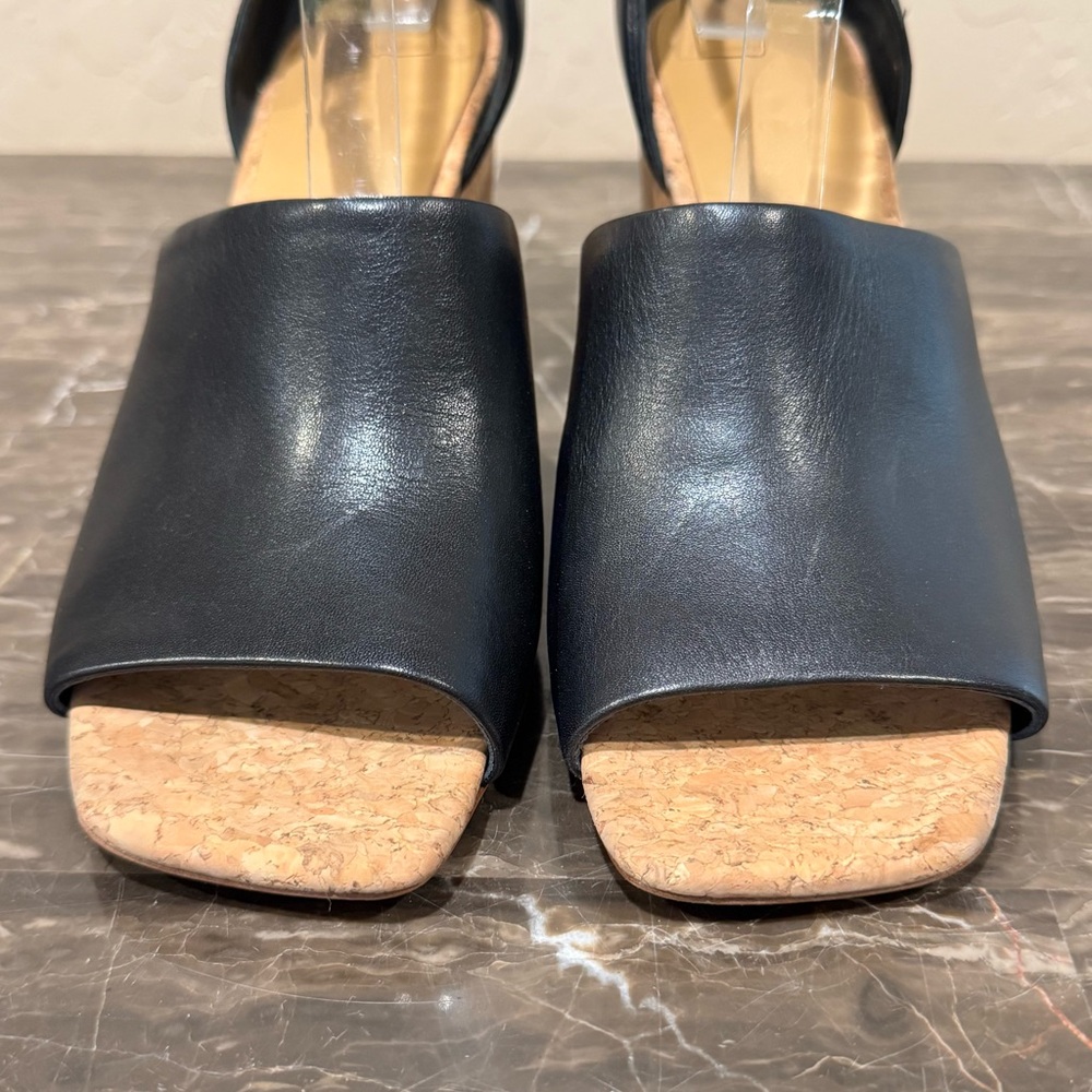 Vince Kensey Black Leather Cork Wedge Sandals - Picture 6 of 11